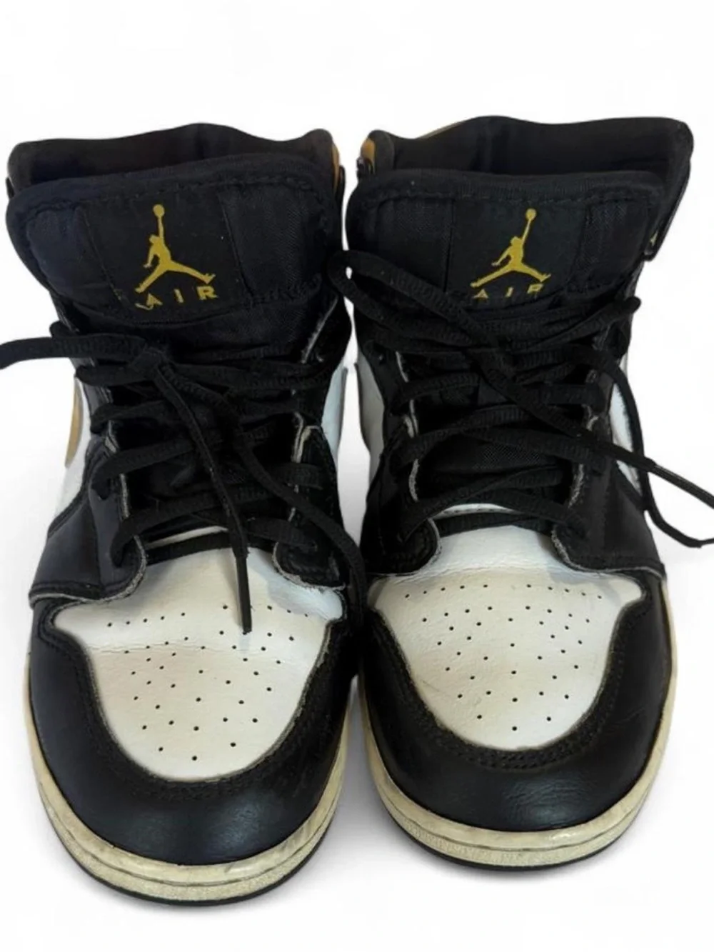 Womans Nike Air Jordan 1 Mid Black White Gold/Yellow Sneakers